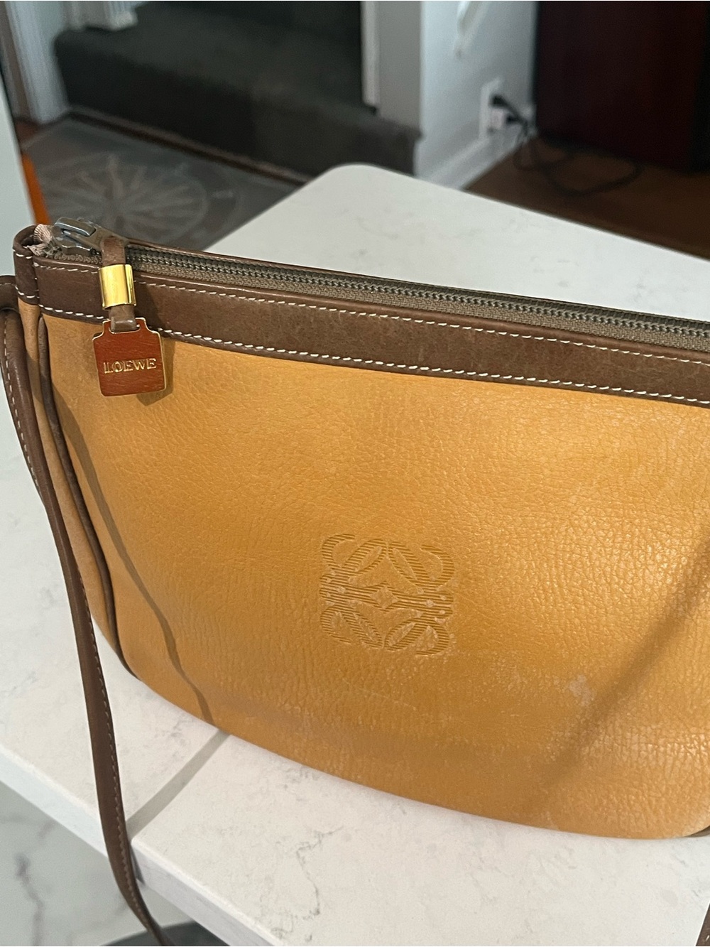 Loewe Tan Suede Leather purse with Brown Trim